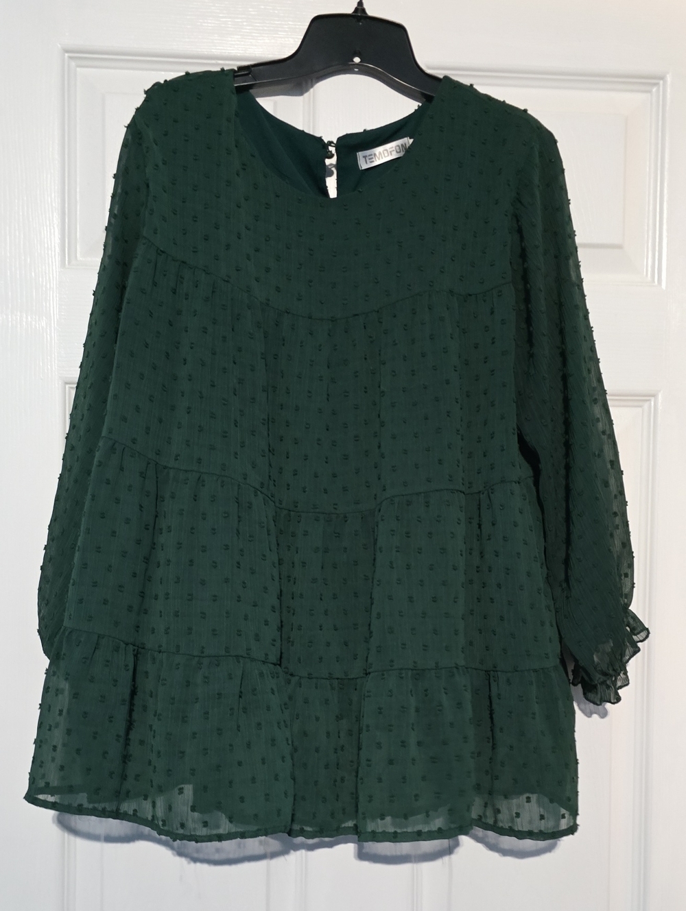 Womans Dark Green Swiss Dot Tiered Top